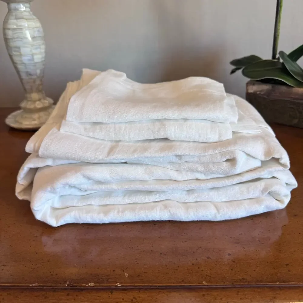 Quince European Linen Duvet Cover Set White Full/Queen NWOT